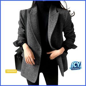 Wool Blend Blazer Jacket Single Breasted Dressy Work Coat